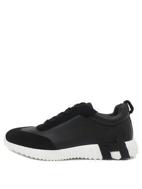 Hermes Sneakers Bouncing Calf Chevre Velour Black White H Logo